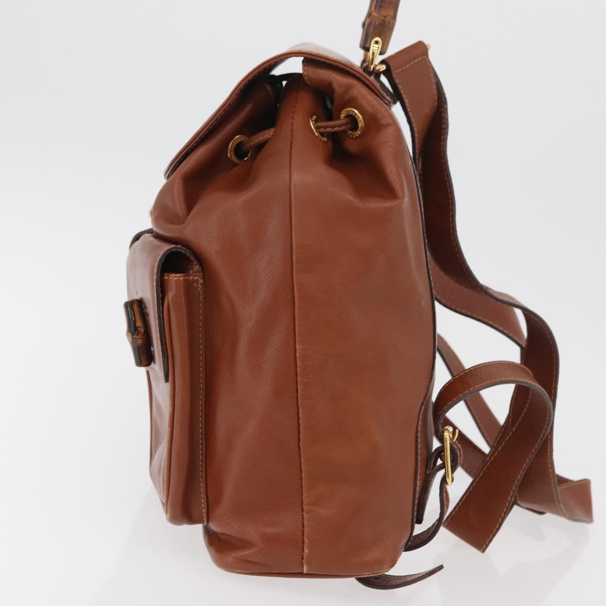 Gucci Vintage Bamboo Backpack Leather Brown Leather Backpack Bag ( )