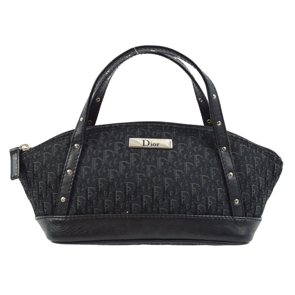 Christian Dior Vintage Trotter Handbag Canvas Black Canvas Handbag (Authentic  )