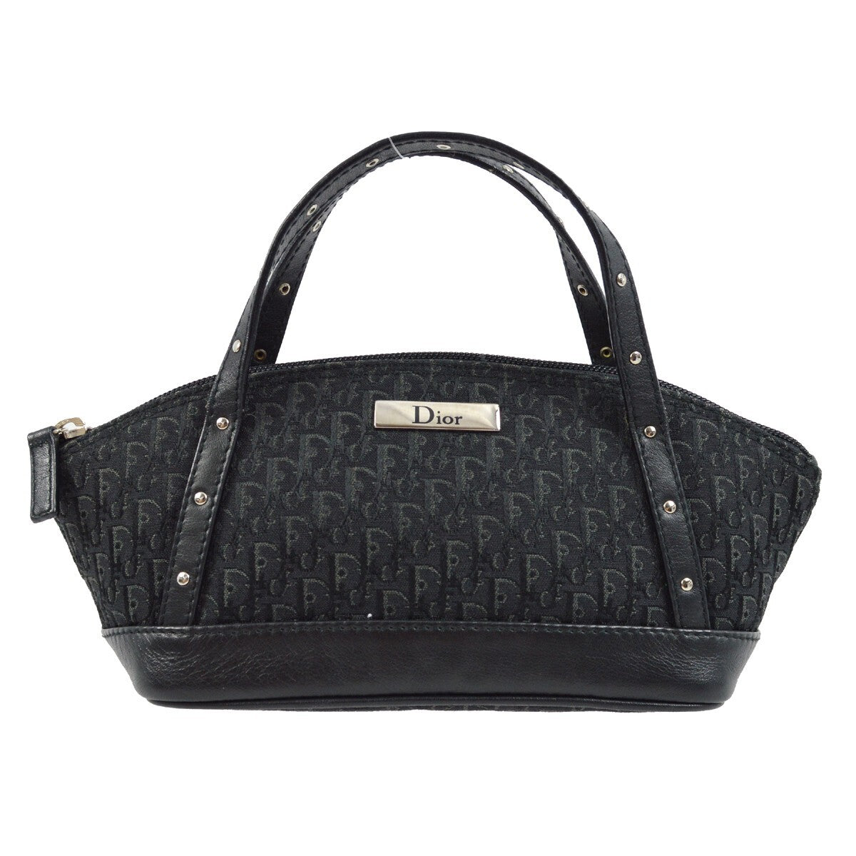 Christian Dior Vintage Trotter Handbag Canvas Black Canvas Handbag (Authentic  )