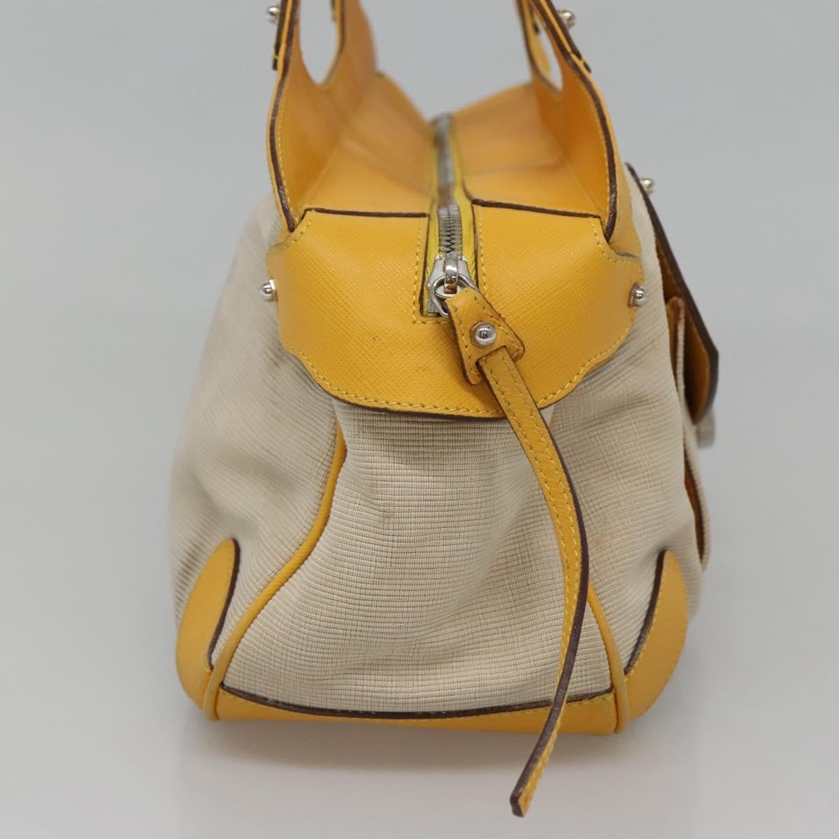 Salvatore Ferragamo Gancini Handbag Canvas And Leather Yellow Canvas Handbag (Authentic  )