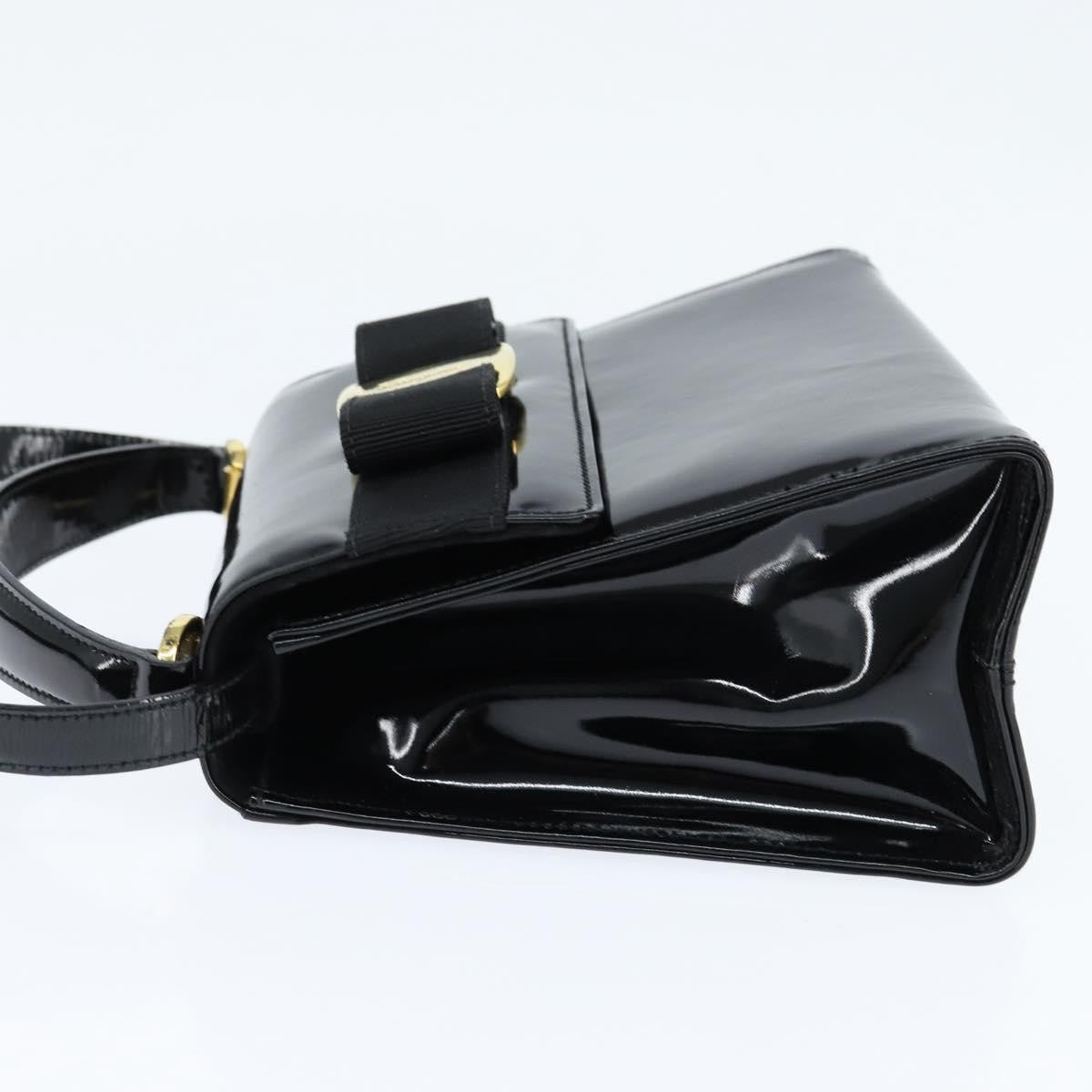 Salvatore Ferragamo Vala Handbag Patent Leather Black Patent_Leather Handbag (Authentic  )