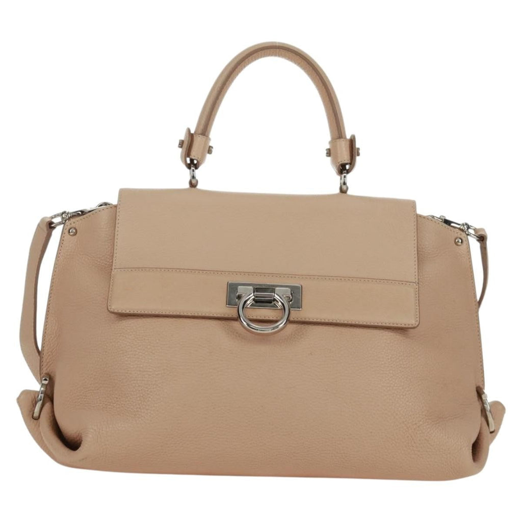 Salvatore Ferragamo Sofia Satchel Grainy Leather Beige Leather Handbag (Authentic  )