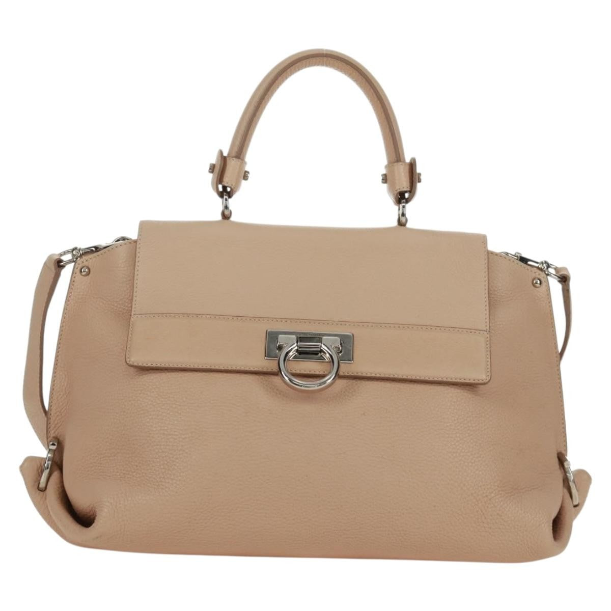 Salvatore Ferragamo Sofia Satchel Grainy Leather Beige Leather Handbag (Authentic  )