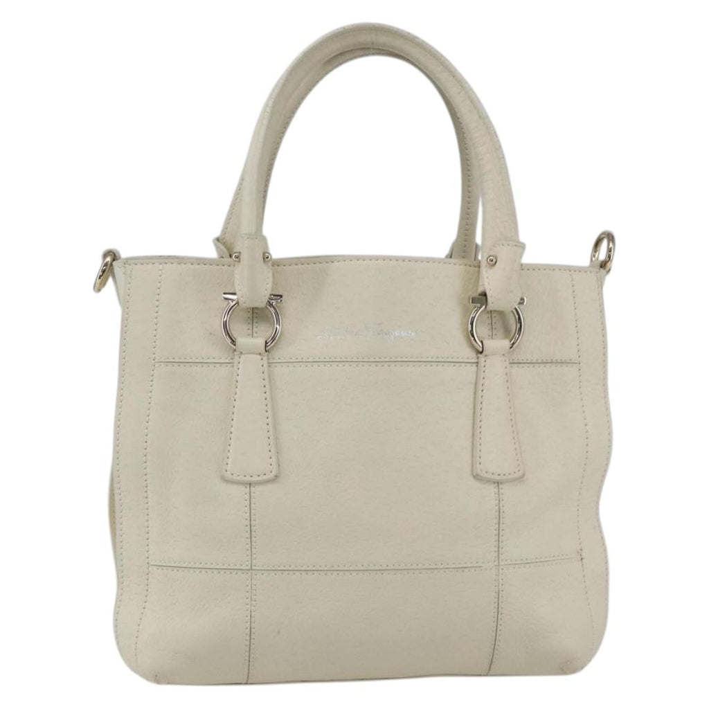 Salvatore Ferragamo Gancini Handbag Leather White Leather Handbag (Authentic  )
