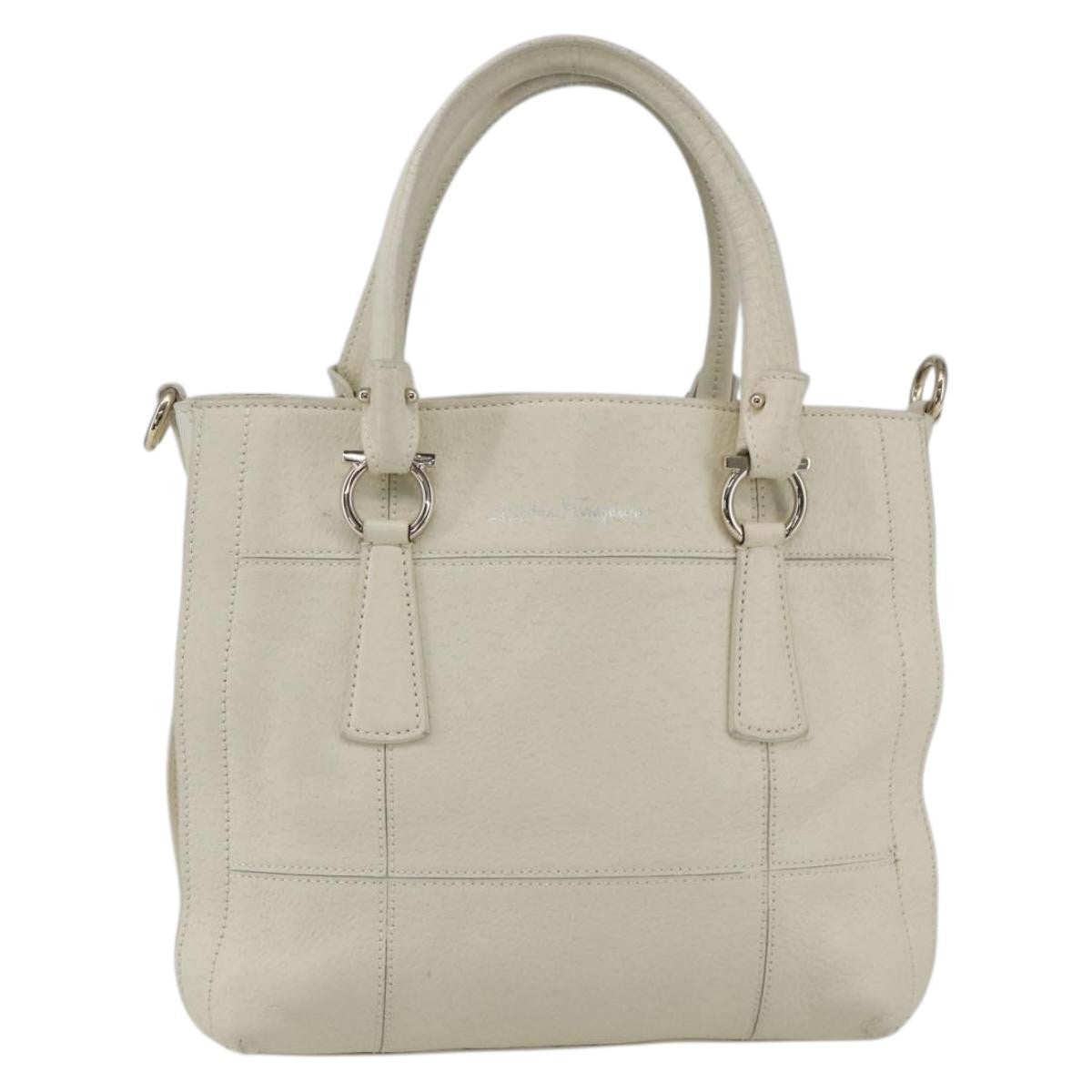 Salvatore Ferragamo Gancini Handbag Leather White Leather Handbag (Authentic  )