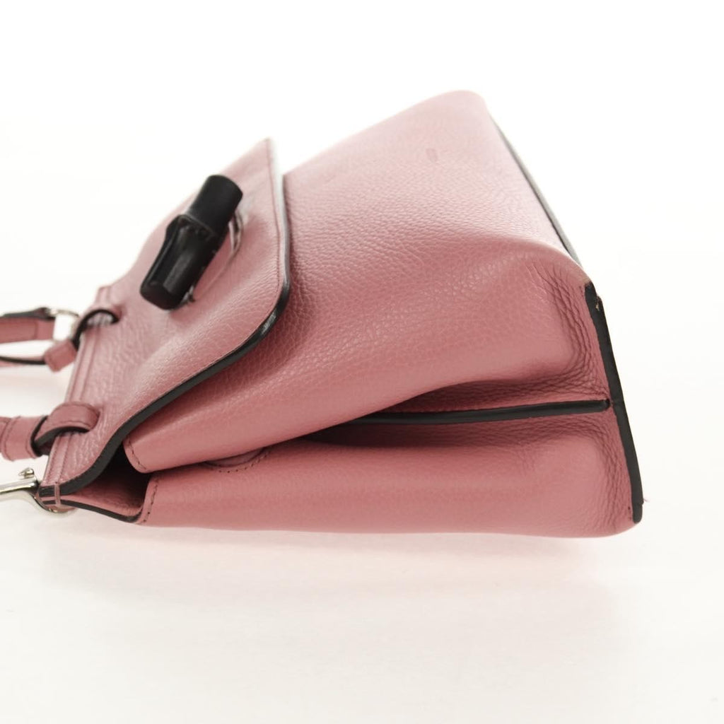 Gucci Bamboo Daily Top Handle Bag Leather Pink Leather Handbag (Authentic  )