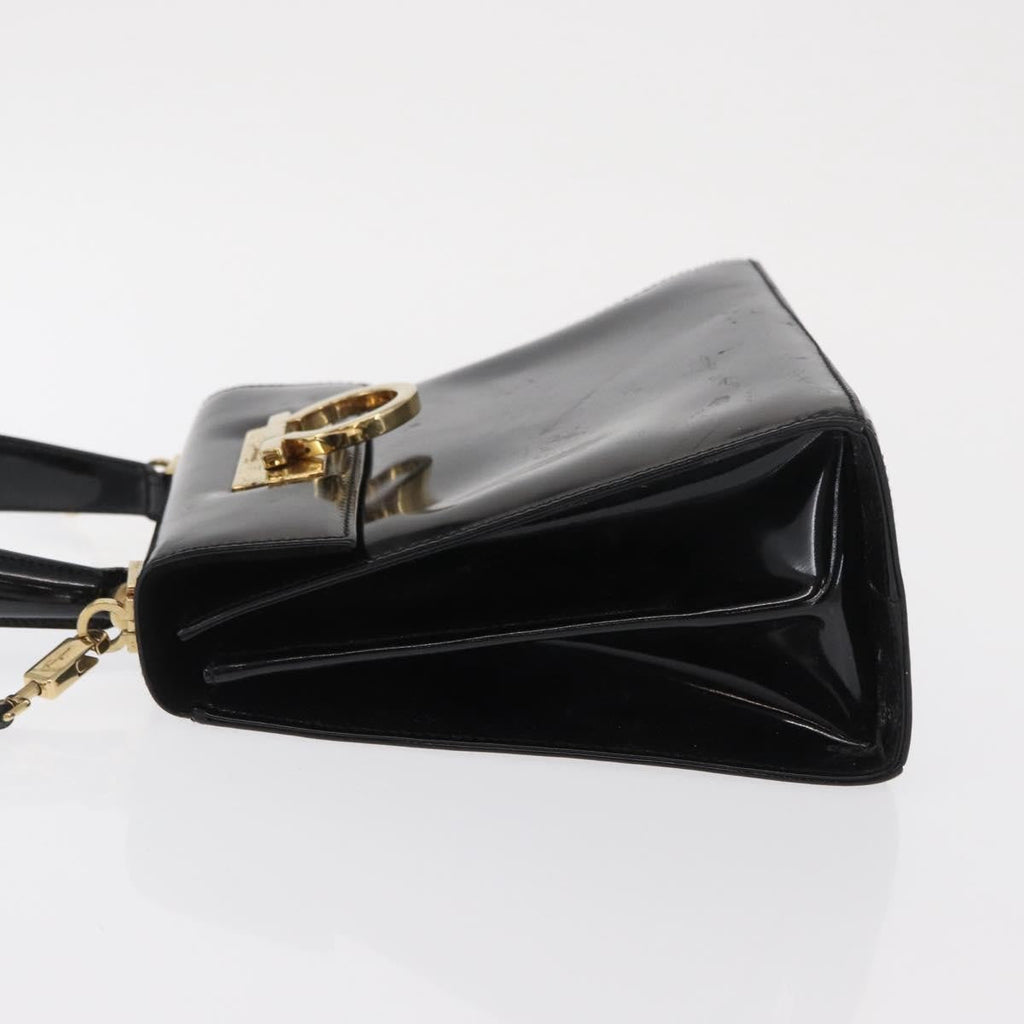 Salvatore Ferragamo Gancini Convertible Top Handle Bag Patent Leather Black Patent_Leather Handbag (Authentic  )