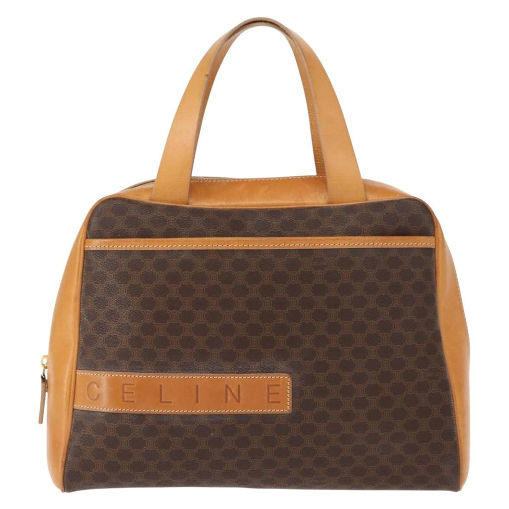 Celine Vintage Macadam Handbag Canvas And Leather Brown Canvas Handbag (Authentic  )