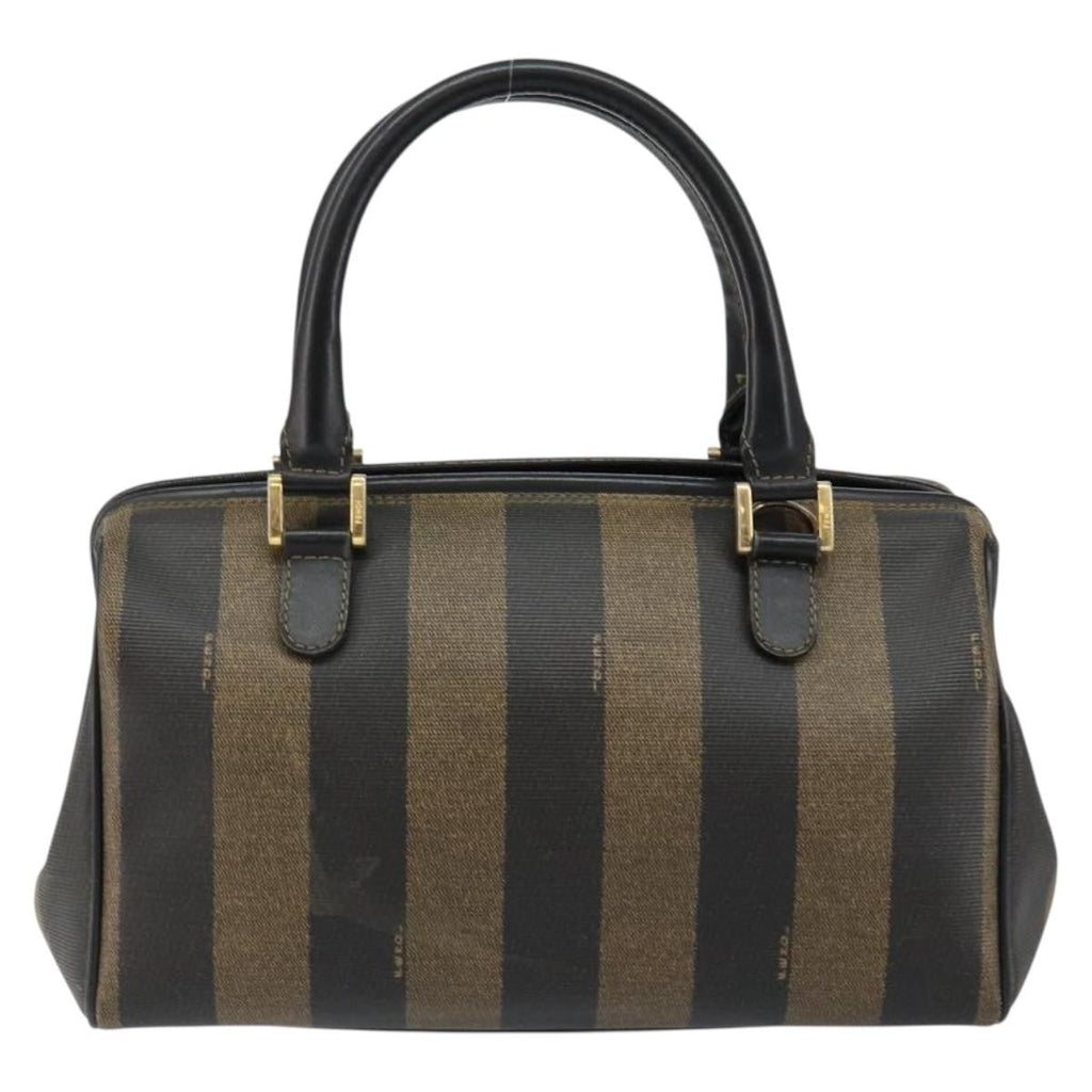 Fendi Vintage Pequin Boston Bag Coated Canvas Black Canvas Bag (Authentic  )