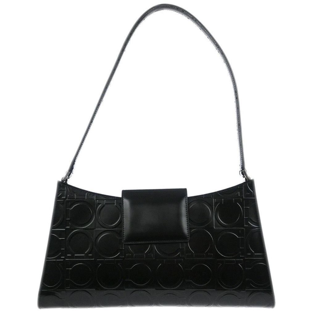 Salvatore Ferragamo Gancini Handbag Leather Black Leather Handbag (Authentic  )