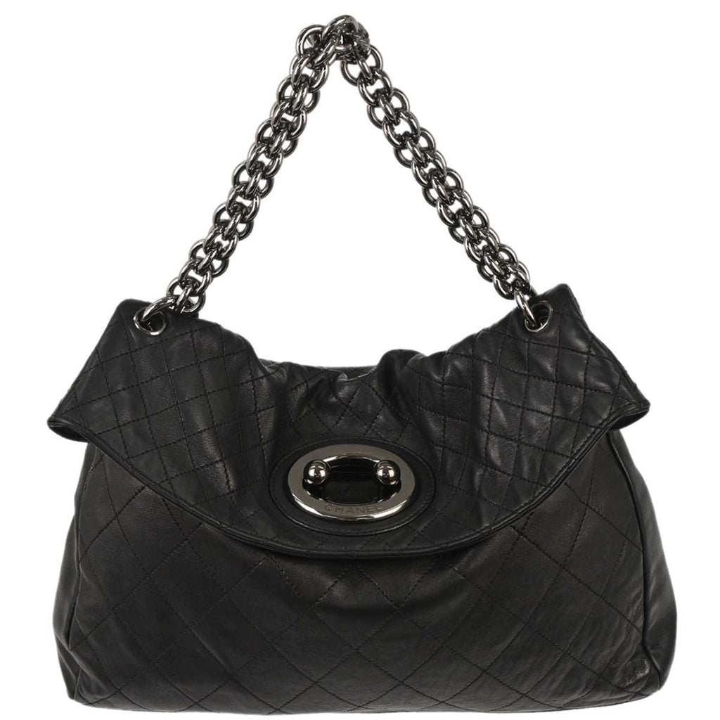 Chanel Flap Shoulder Bag Leather Black Leather Handbag ( )