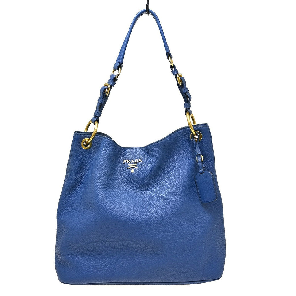 Prada Rolled Hobo Vitello Daino Blue Leather Handbag ( )