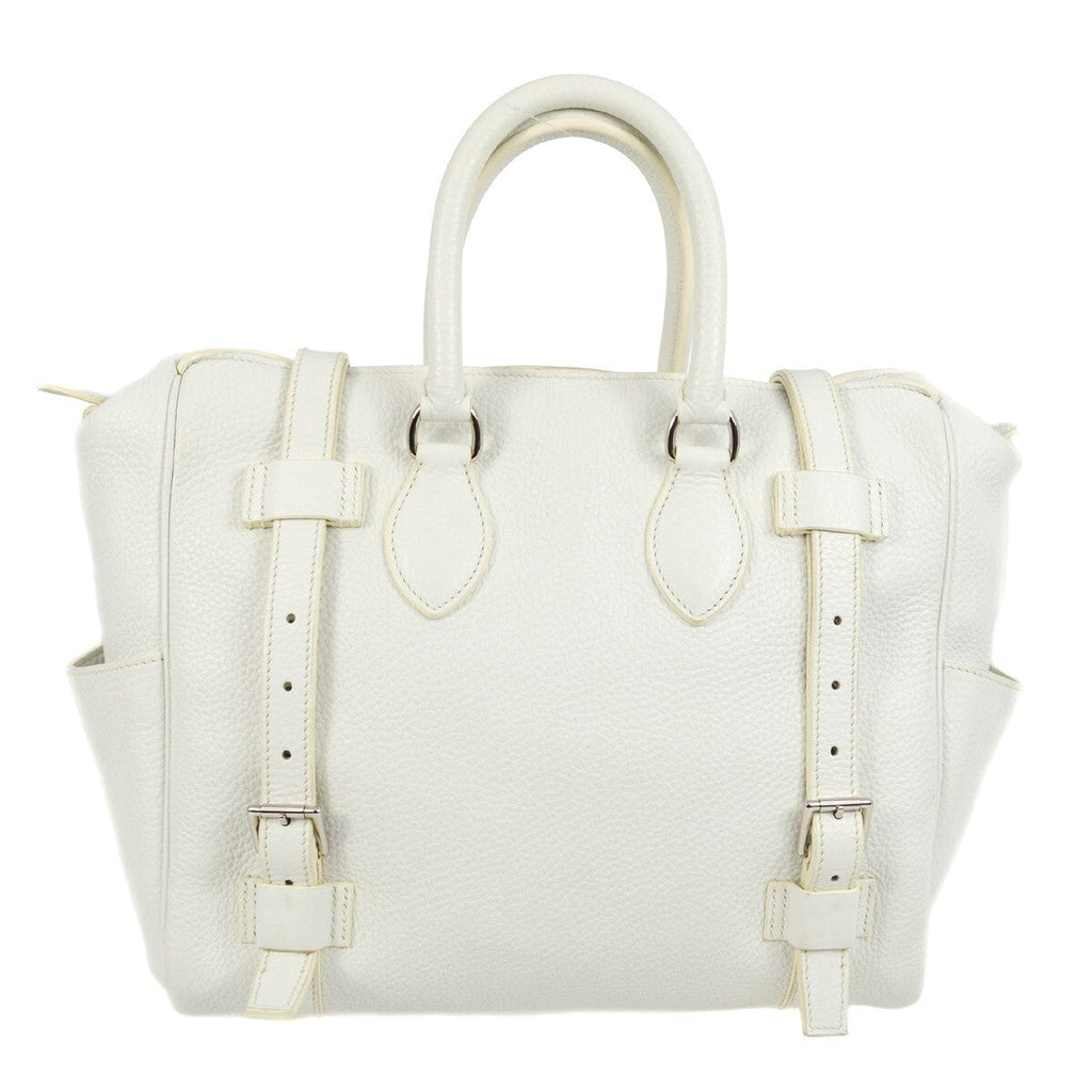Hermes Pursangle Bag Leather White Leather Handbag (Authentic  )
