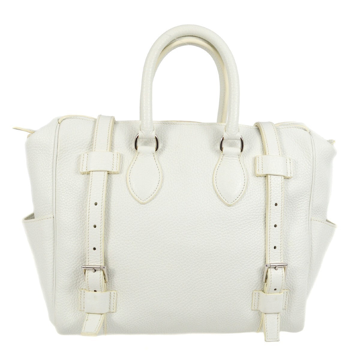 Hermes Pursangle Bag Leather White Leather Handbag (Authentic  )