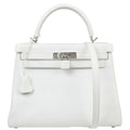 Hermes Kelly Handbag White Epsom With Palladium Hardware White Leather Handbag ( )