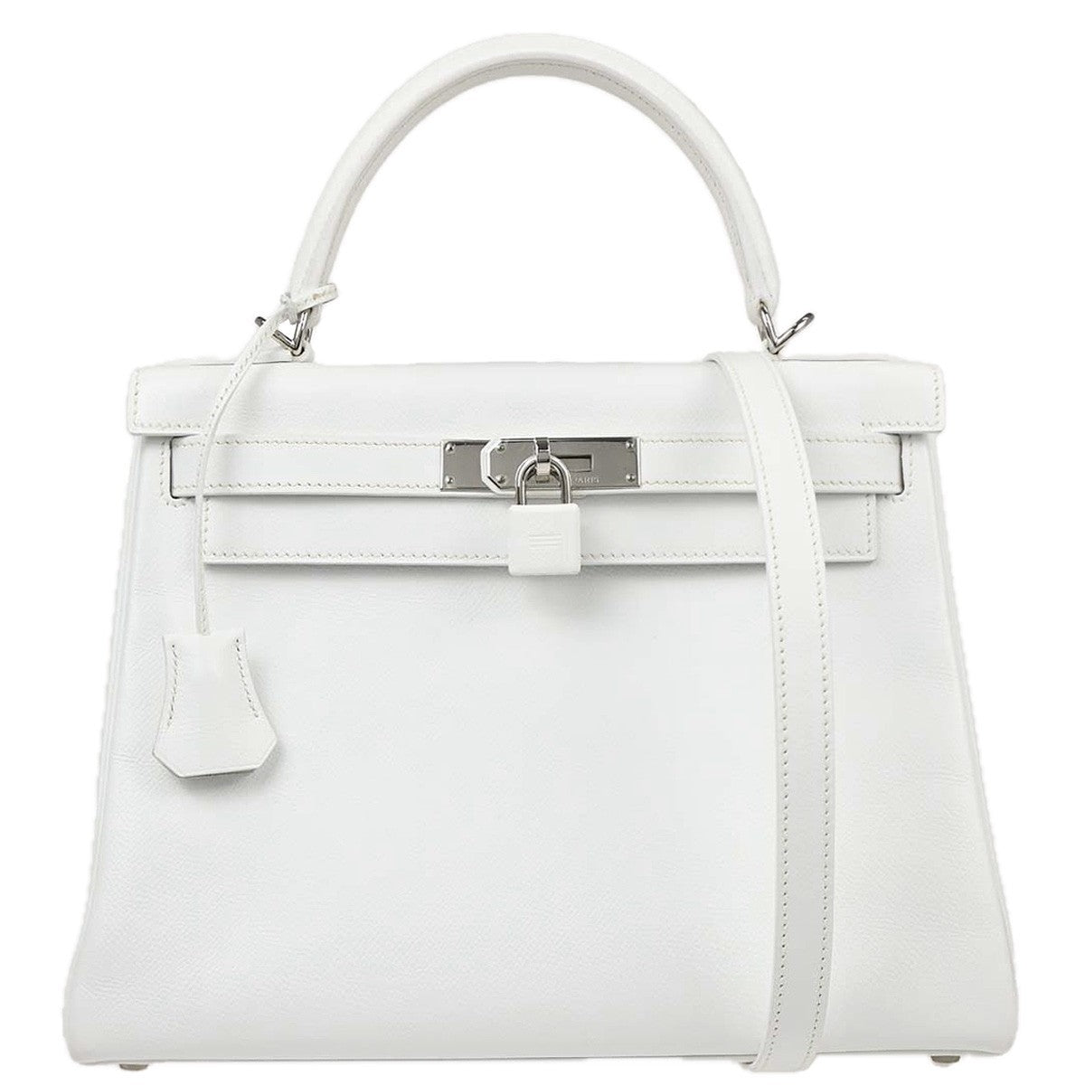 Hermes Kelly Handbag White Epsom With Palladium Hardware White Leather Handbag ( )
