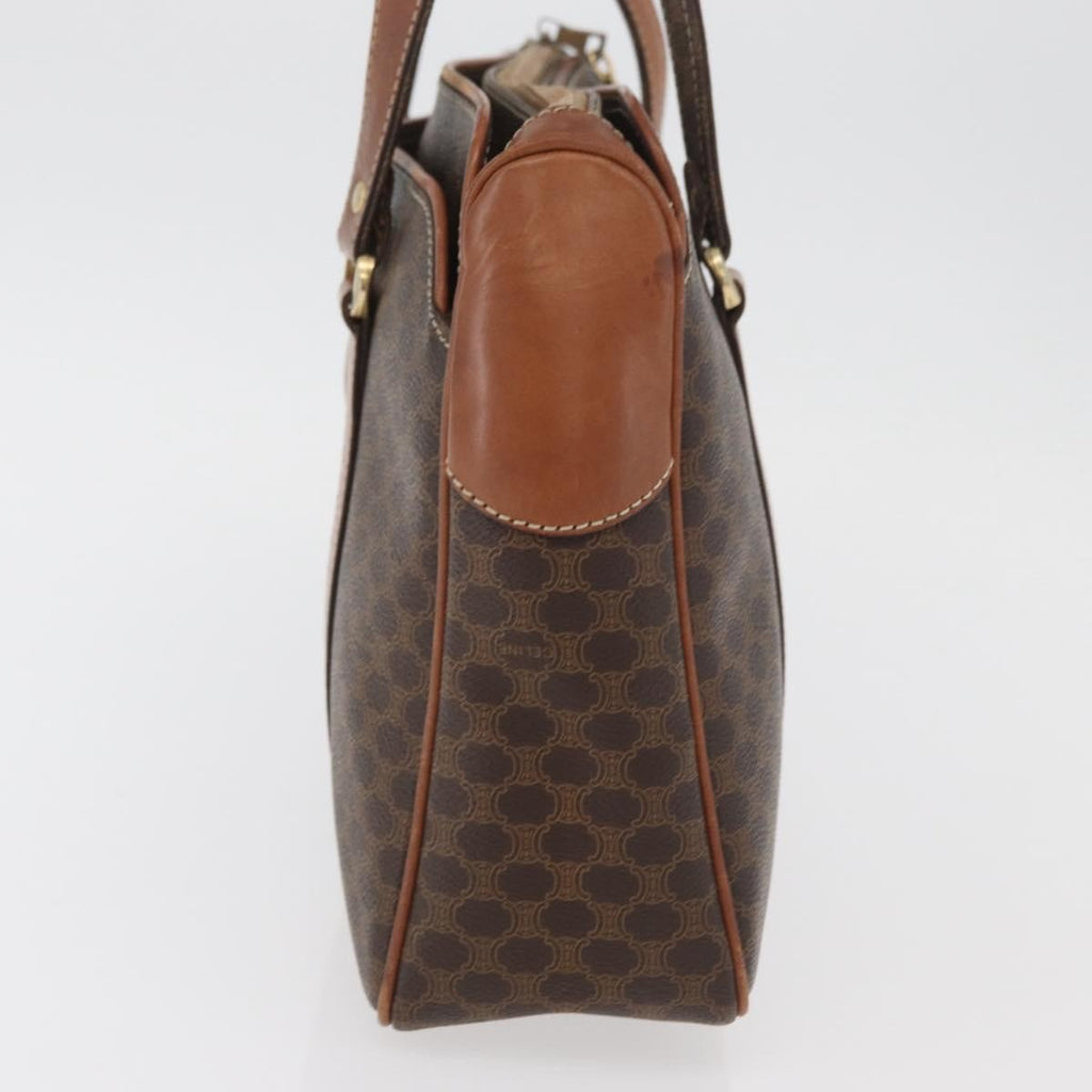 Celine Vintage Macadam Handbag Canvas And Leather Brown Canvas Handbag (Authentic  )