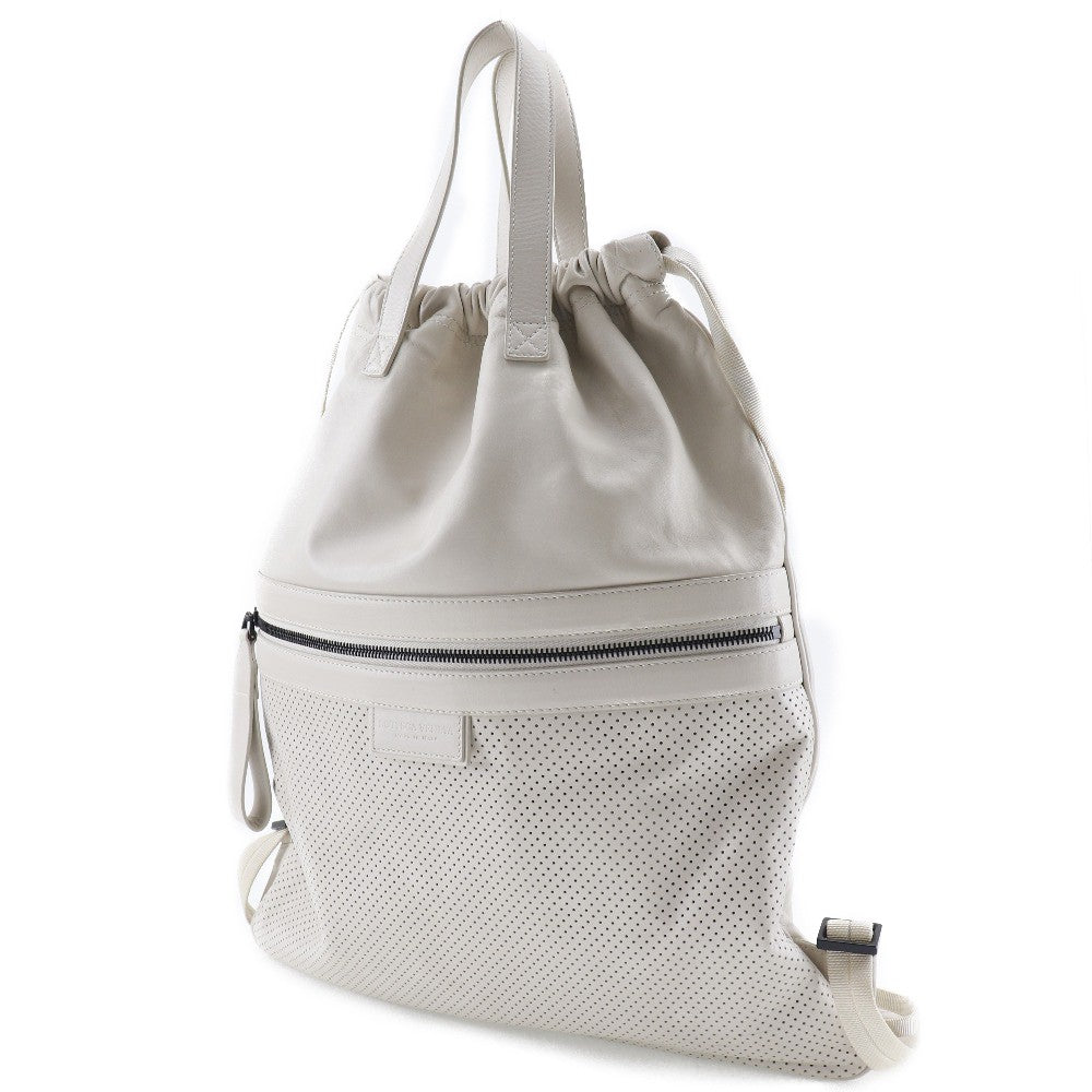 Bottega Veneta Drawstring Backpack Perforated Leather Beige Calfskin Backpack Bag (Authentic  )