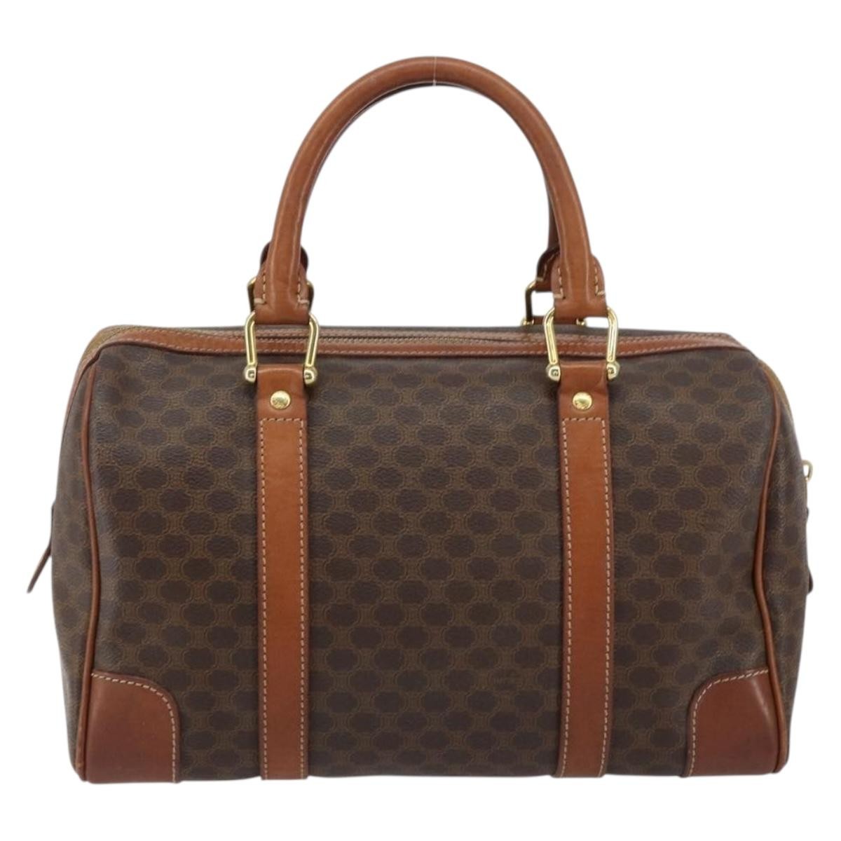 Celine Vintage Macadam Boston Bag Canvas Brown Canvas Handbag (Authentic  )
