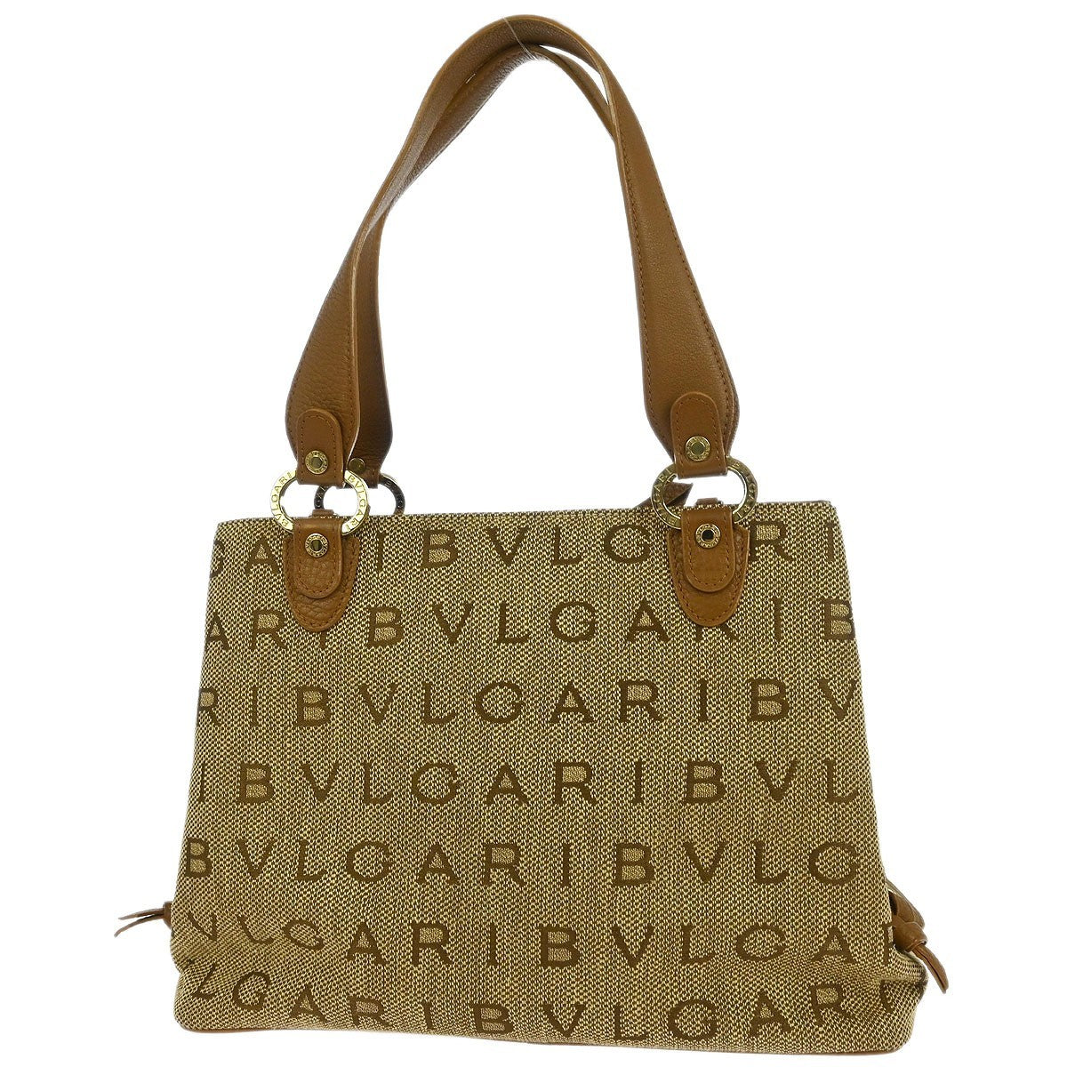 Bvlgari Logomania Handbag Canvas Brown Canvas Handbag (Authentic  )