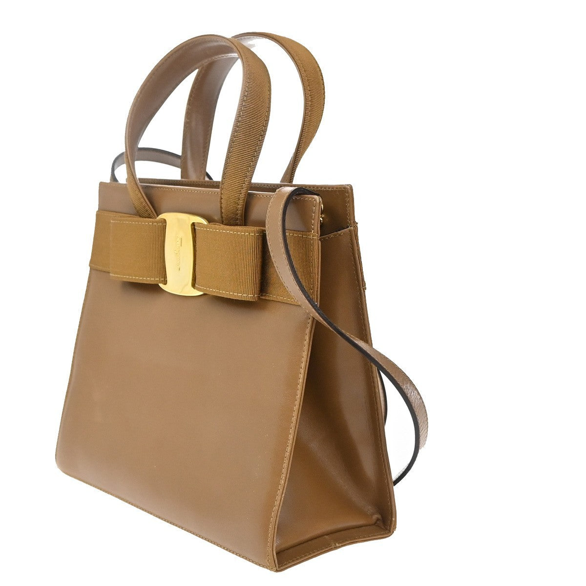 Salvatore Ferragamo Convertible Vara Bow Tote Leather Brown Leather Handbag (Authentic  )