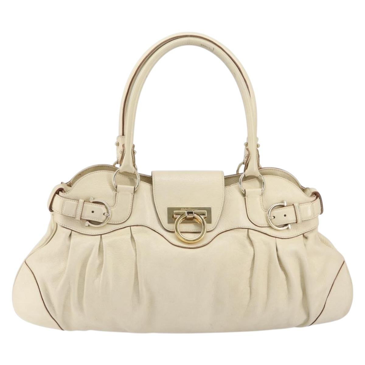Salvatore Ferragamo Gancini Handbag Leather White Leather Handbag (Authentic  )