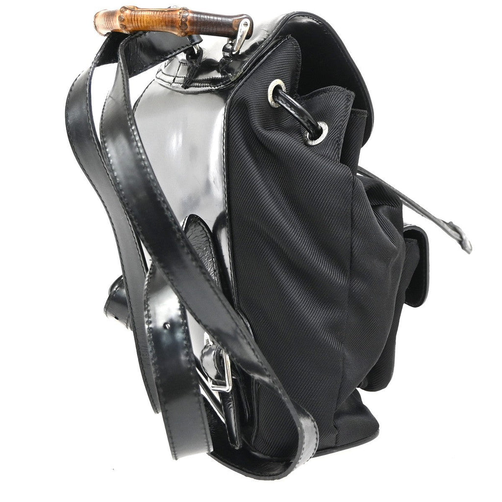 Gucci Vintage Bamboo Backpack Nylon And Patent Leather Black Nylon Backpack Bag (Authentic  )