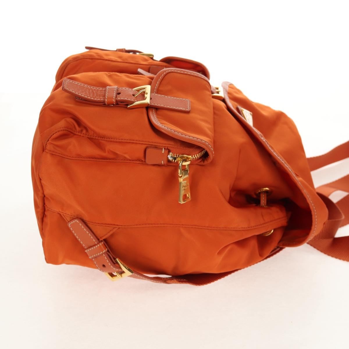 Prada Vela Double Front Pocket Backpack Tessuto With Saffiano Leather Orange Nylon Backpack Bag (Authentic  )