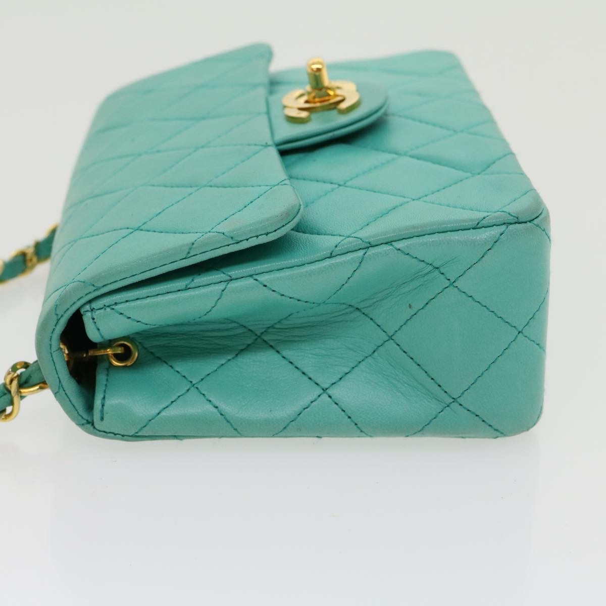 Chanel Square Classic Single Flap Bag Quilted Lambskin Blue Leather Handbag (Authentic  )