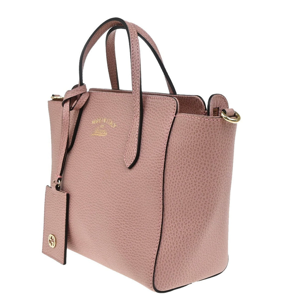 Gucci Swing Crossbody Bag Pebbled Leather Pink Leather Handbag (Authentic  )