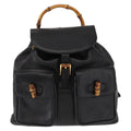 Gucci Vintage Bamboo Backpack Leather Black Leather Backpack Bag (Authentic  )