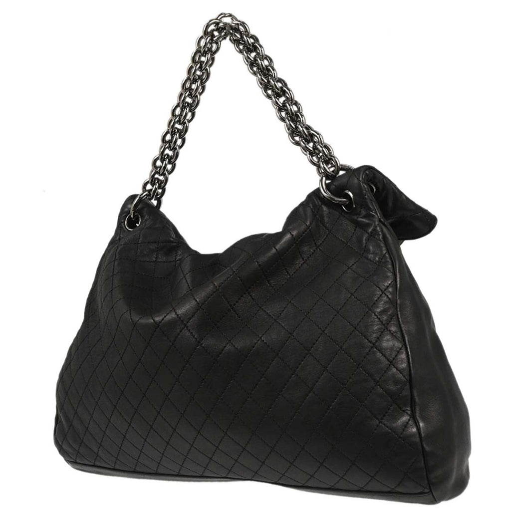 Chanel Flap Shoulder Bag Leather Black Leather Handbag ( )