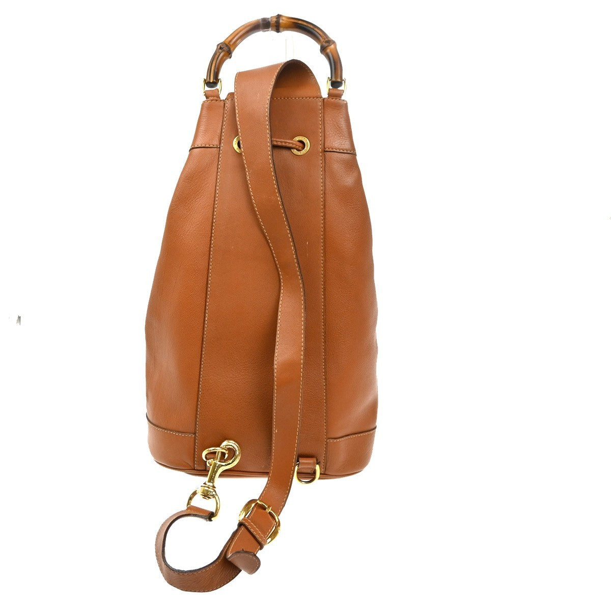 Gucci Vintage Bamboo Sling Backpack Leather Brown Leather Backpack Bag (Authentic  )