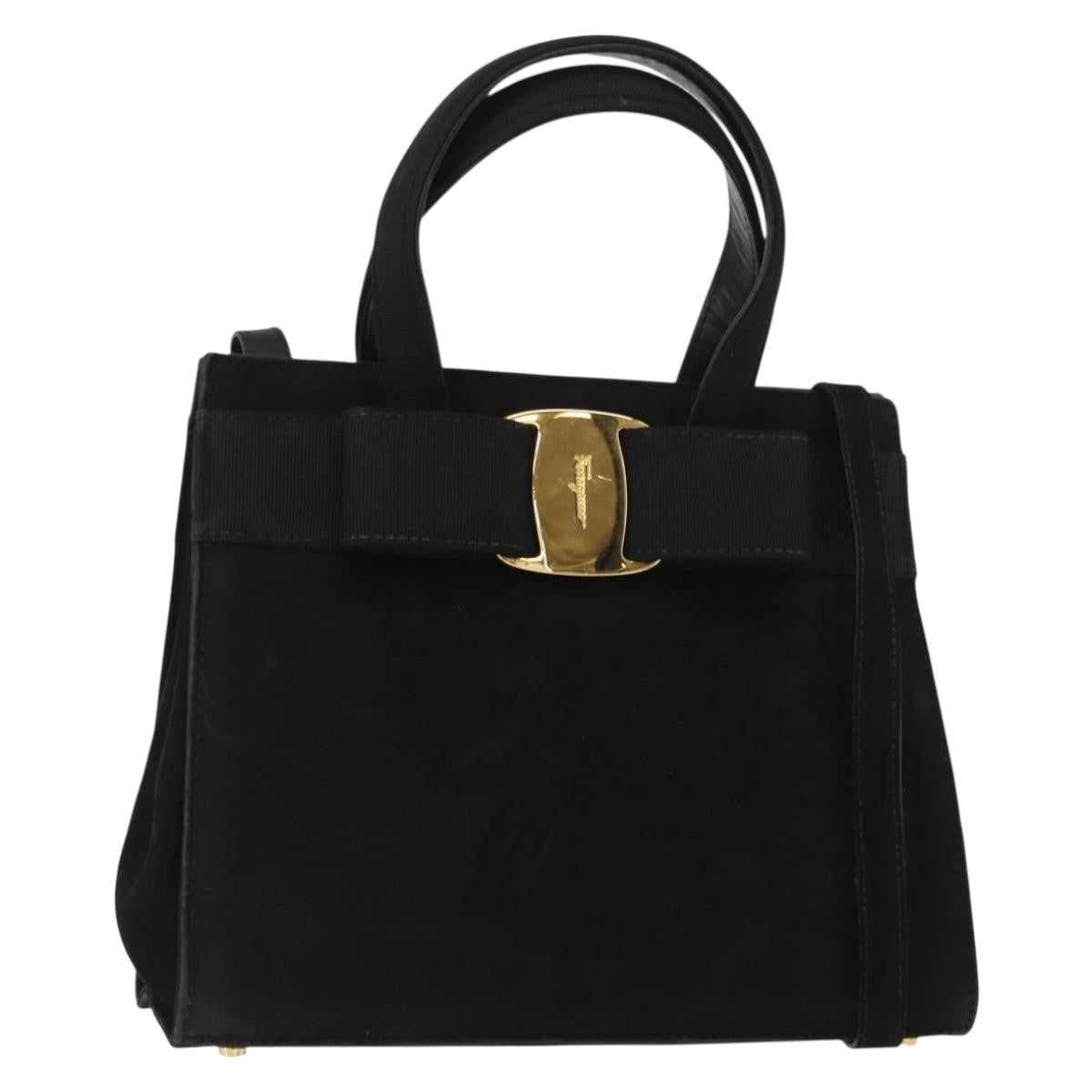 Salvatore Ferragamo Convertible Vara Bow Tote Suede Black Suede Handbag (Authentic  )
