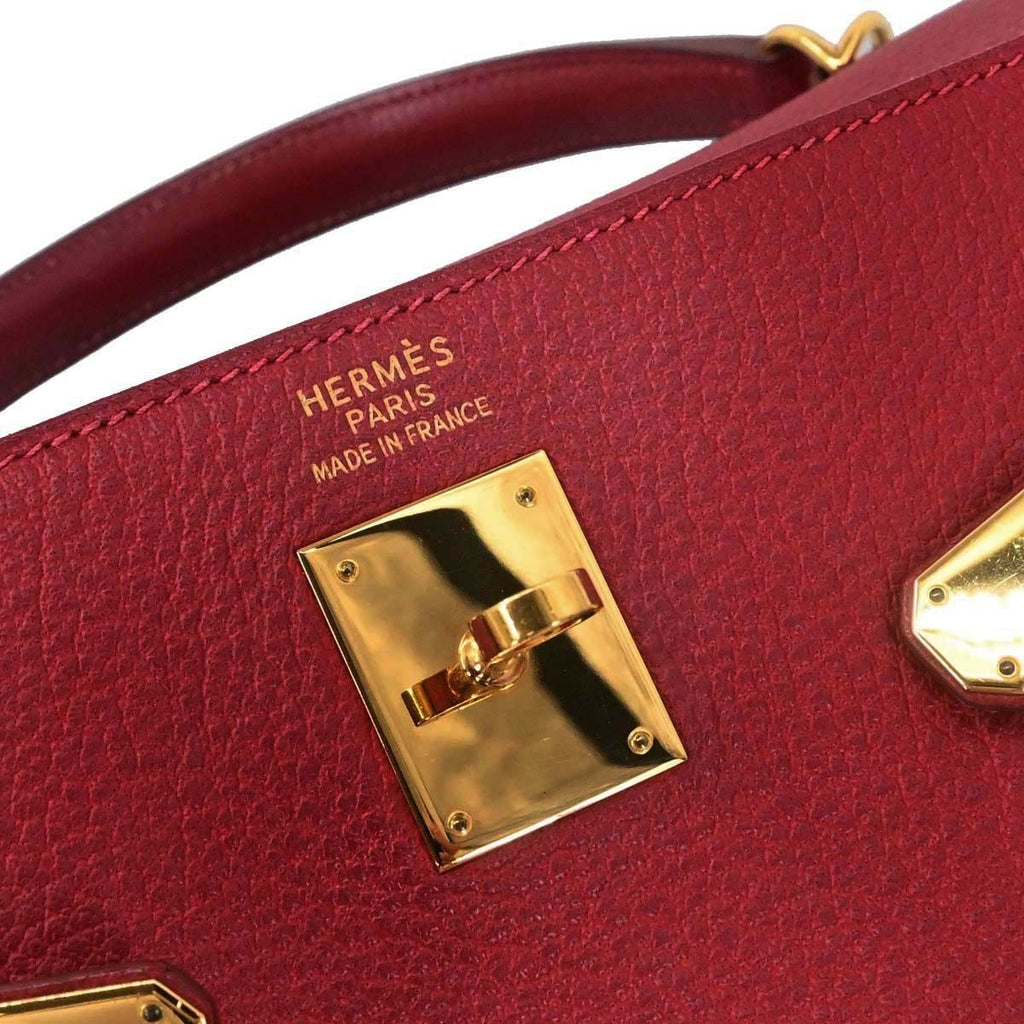 Hermes Kelly Handbag Red Clemence With Gold Hardware Red Leather Handbag ( )