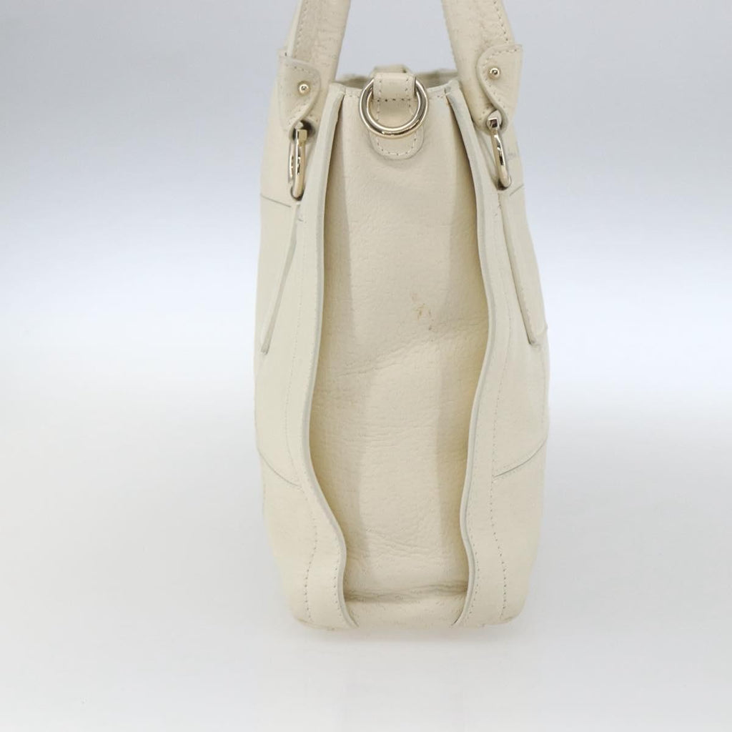 Salvatore Ferragamo Gancini Handbag Leather White Leather Handbag (Authentic  )