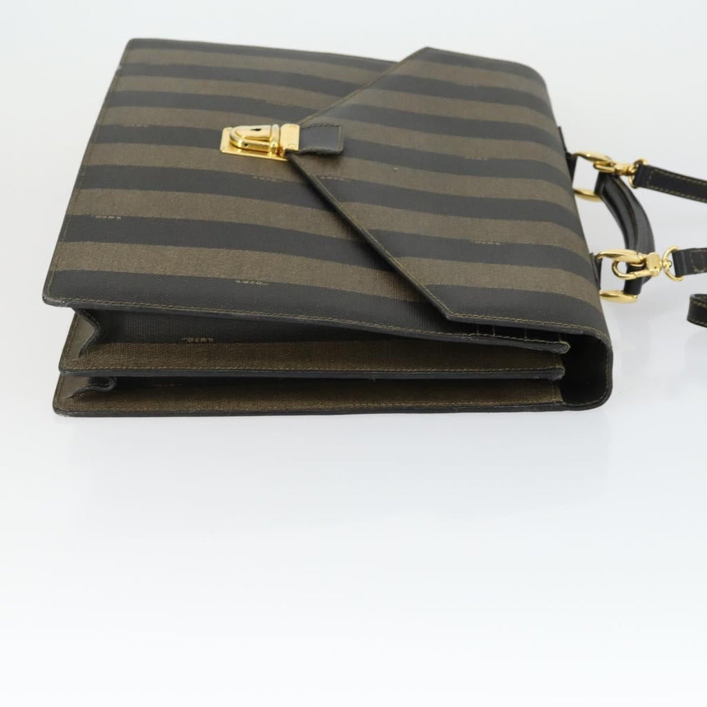 Fendi Vintage Pequin Briefcase Bag Coated Canvas Brown Canvas Briefcase Bag (Authentic  )