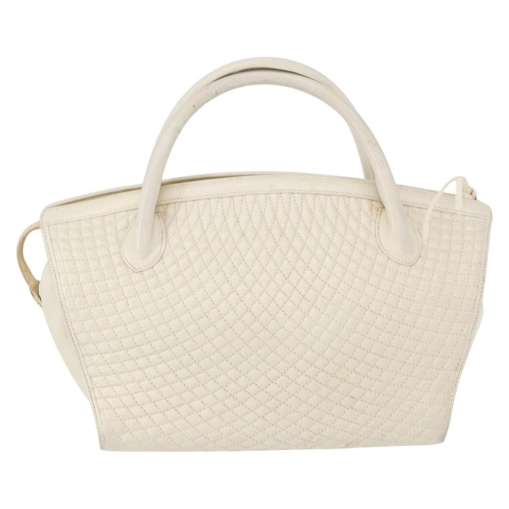 Bally Vintage Handbag Quilted Leather White Leather Handbag (Authentic  )