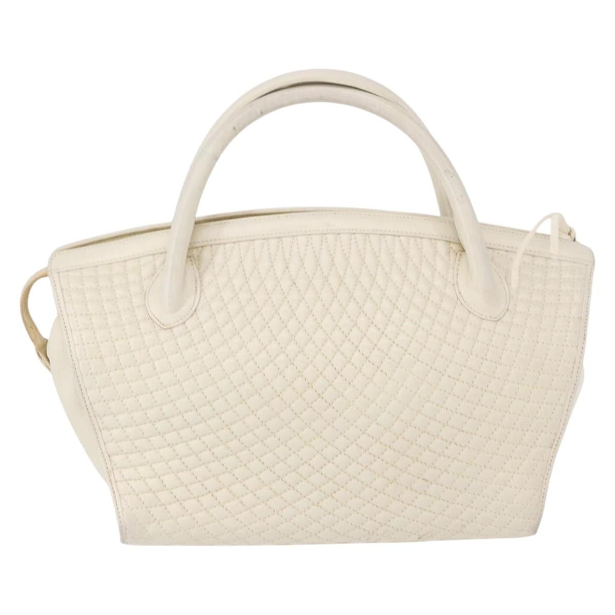 Bally Vintage Handbag Quilted Leather White Leather Handbag (Authentic  )