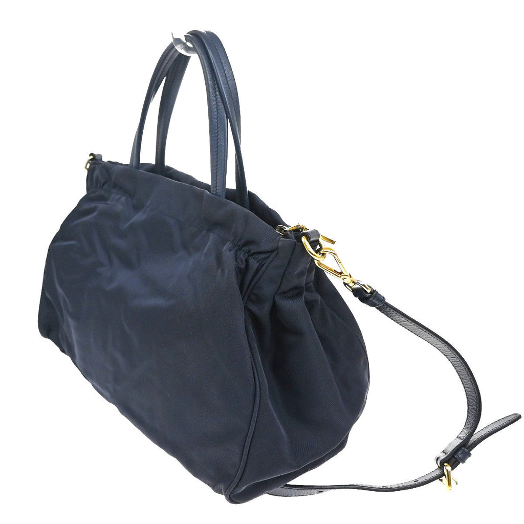Prada Zip Convertible Shopping Tote Tessuto With Saffiano Leather Navy Nylon Handbag (Authentic  )