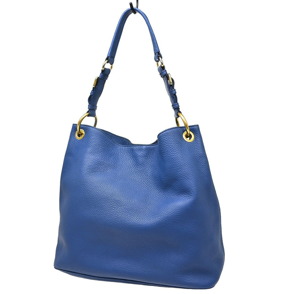 Prada Rolled Hobo Vitello Daino Blue Leather Handbag ( )