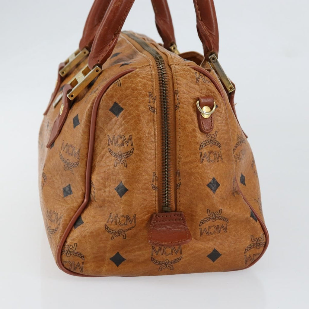 MCM Visetos Logogramme Handbag Canvas And Leather Brown Canvas Handbag (Authentic  )