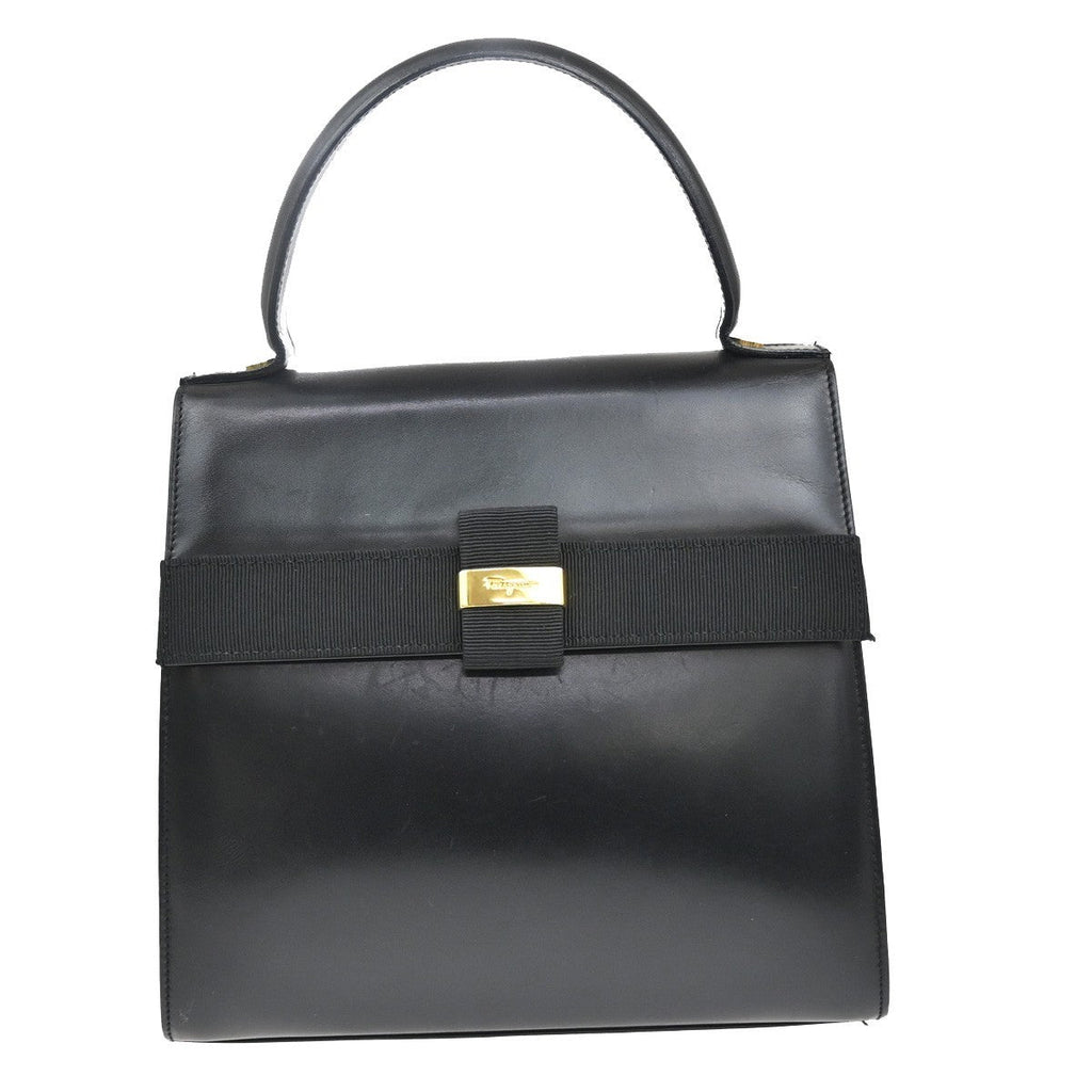 Salvatore Ferragamo Vala Handbag Leather Black Leather Handbag (Authentic  )