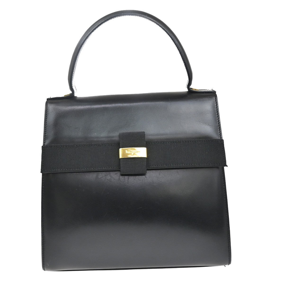 Salvatore Ferragamo Vala Handbag Leather Black Leather Handbag (Authentic  )