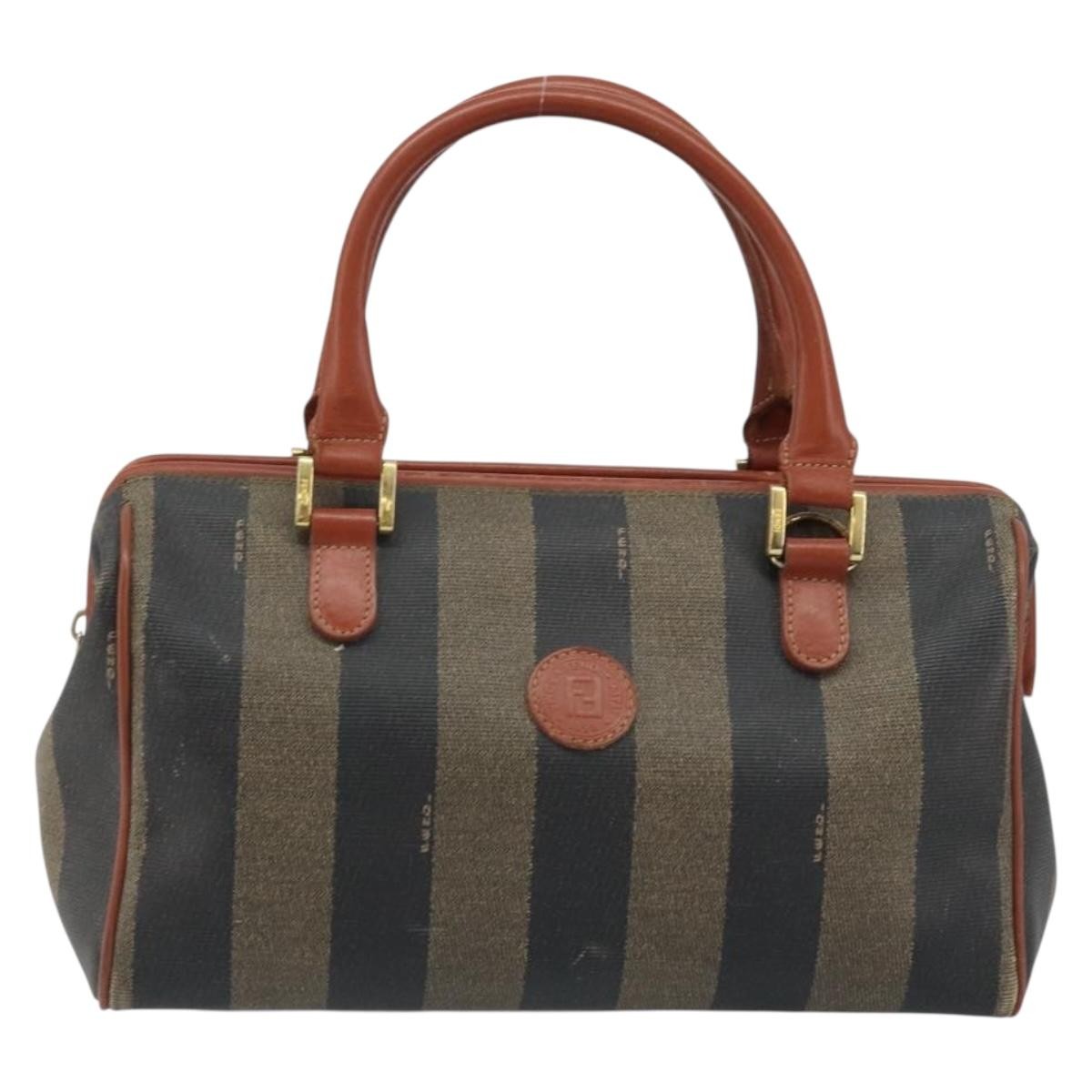 Fendi Vintage Pequin Convertible Boston Bag Coated Canvas Brown Canvas Handbag (Authentic  )