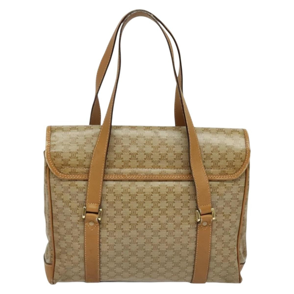 Celine Vintage Macadam Handbag Canvas Beige Canvas Bag (Authentic  )
