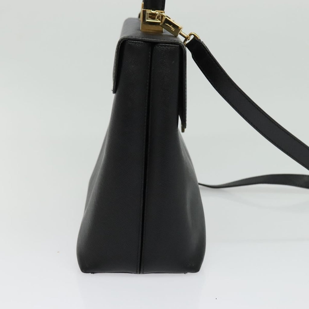 Salvatore Ferragamo Gancini Convertible Top Handle Bag Leather Black Leather Handbag (Authentic  )