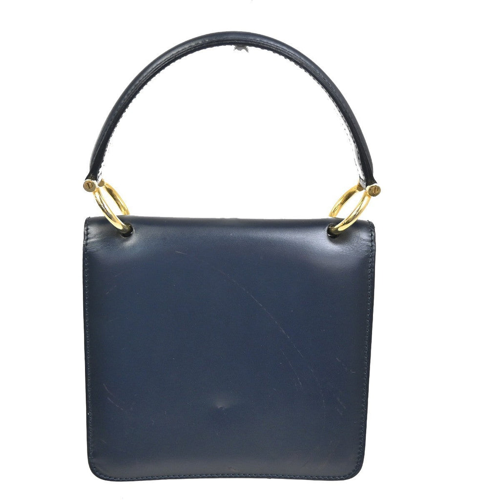Celine Gancini Handbag Leather Navy Leather Handbag (Authentic  )