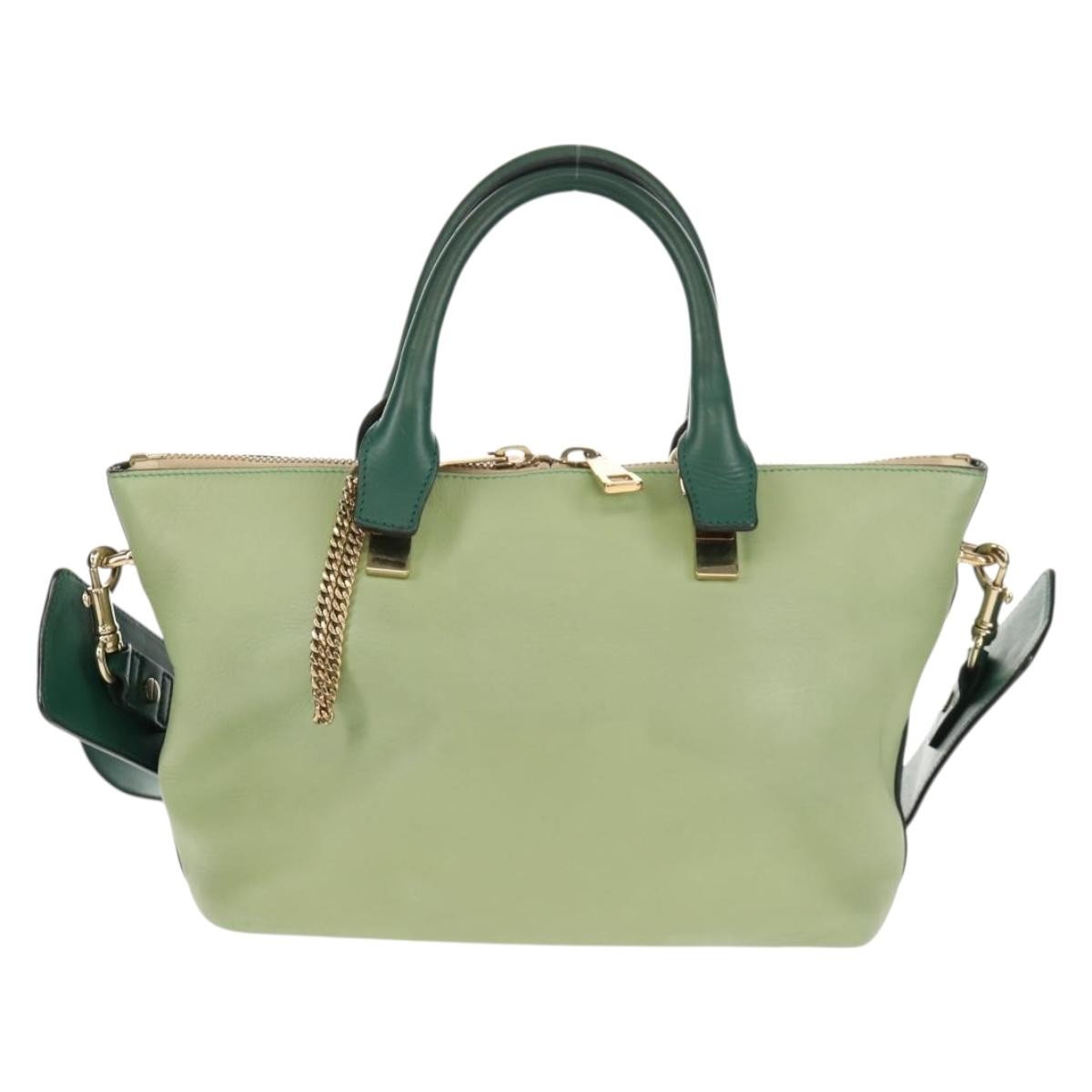 Chloe Bicolor Baylee Satchel Leather Green Leather Bag (Authentic  )