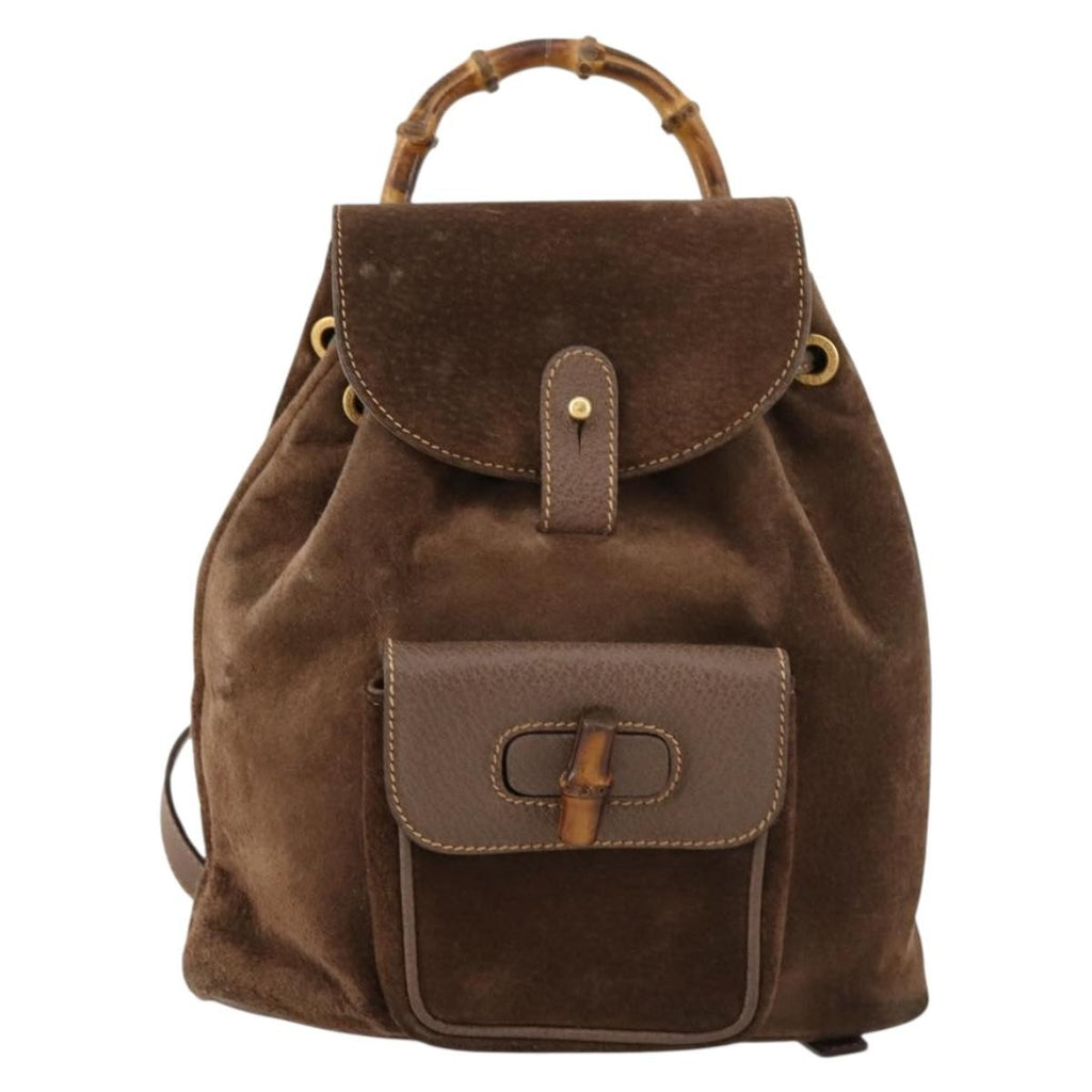 Gucci Gucci Bamboo Backpack Daim Brown Suede Backpack Bag (Authentic  )